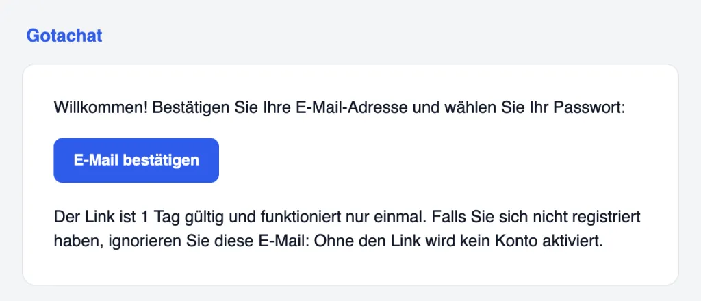 Die Bestätigungs-E-Mail mit der Schaltfläche zum Bestätigen der E-Mail