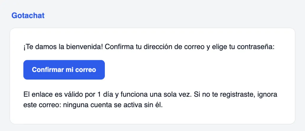 El correo de verificación con el botón Confirmar mi correo