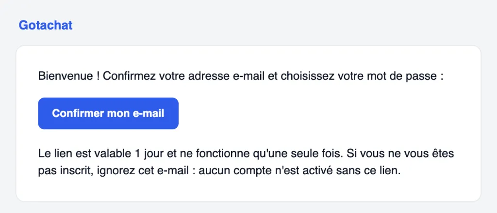 L'e-mail de vérification avec le bouton Confirmer mon e-mail